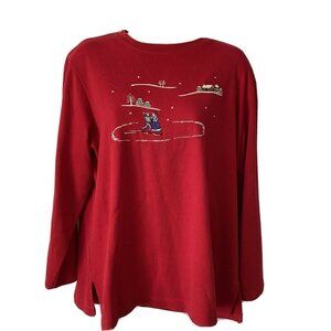 VTG Links Christmas Shirt Women M Red Y2K 90s‎ Cottagecore Holiday Wintercore